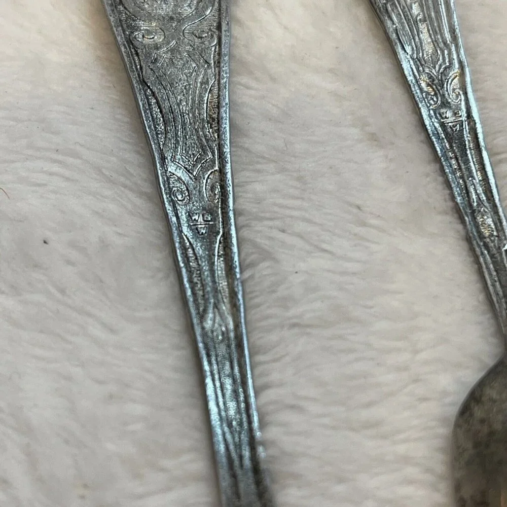 Vintage Children's Toy Fork &‎ Spoon WBW with Girl & Bear On Handles 2 Piece Set